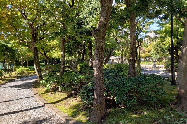 本郷給水所公苑の和風庭園｜池と東屋のある日本庭園