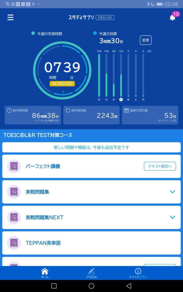 スタディサプリTOEIC　学習時間