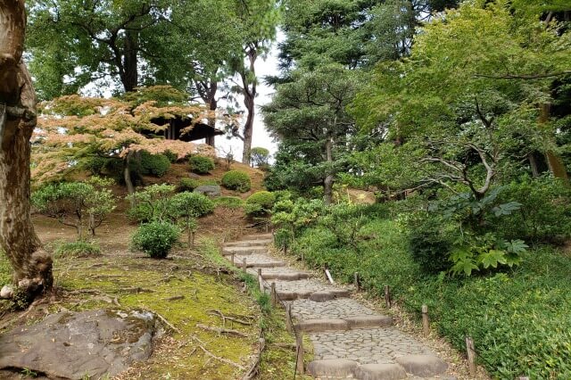 旧古河庭園の日本庭園の出口｜2つの階段から出口に向かいます