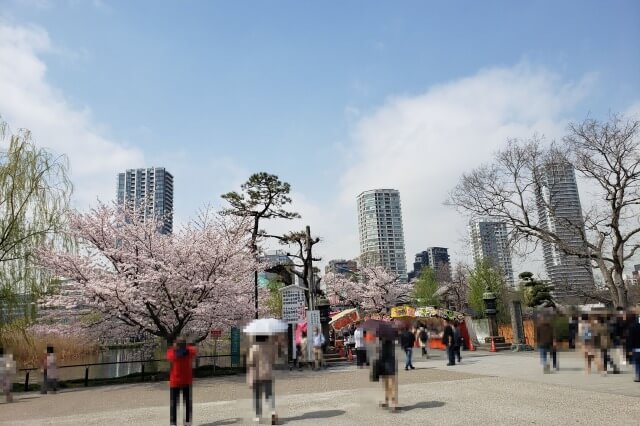 不忍池辯天堂（弁天堂）の桜(花見)の時期の屋台(出店・露店)