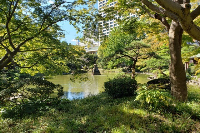 日比谷公園の雲形池と周りの風景